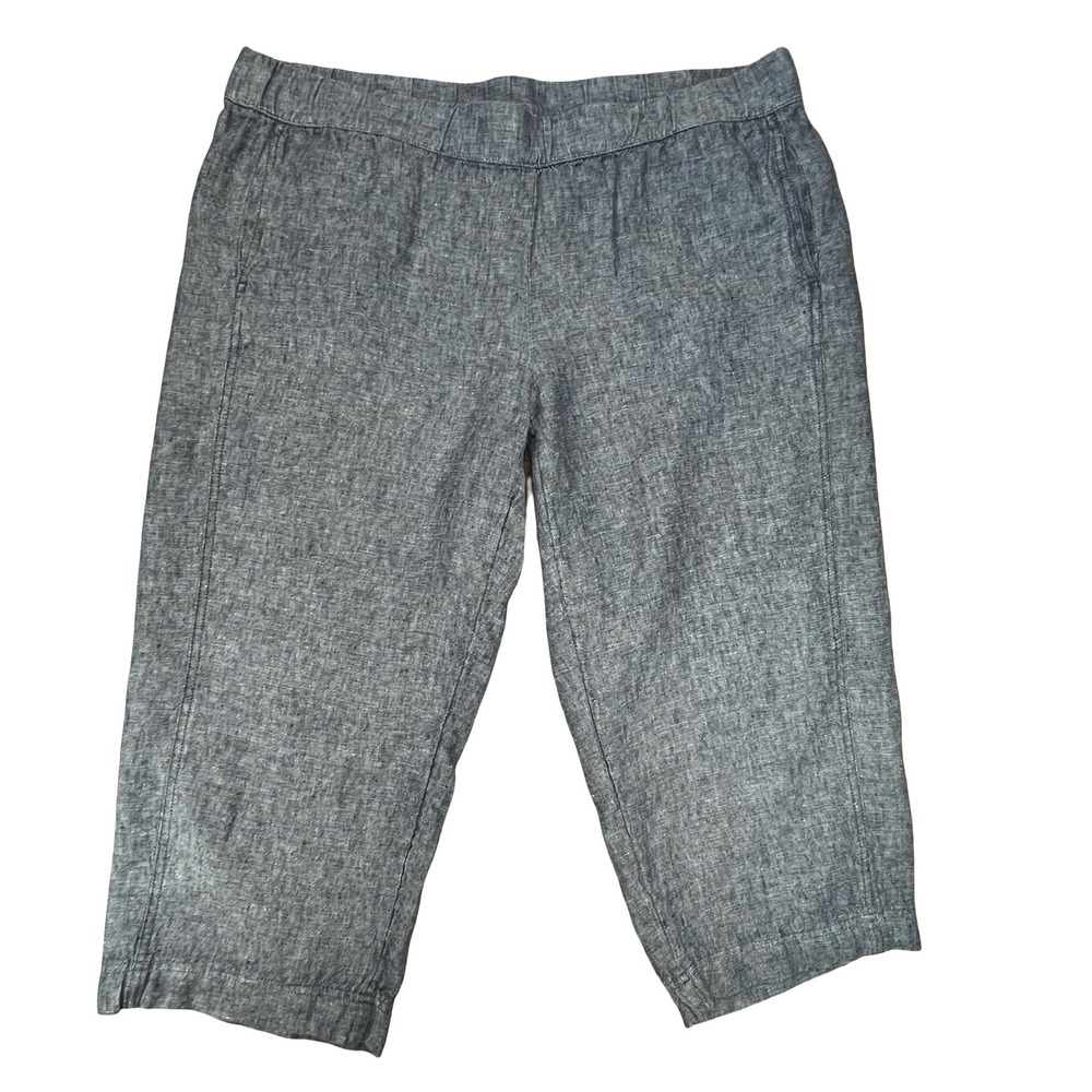 J. Jill Pure Jill Womens Crop Pants Blue 100% Linen Elastic Waist Casual 2X